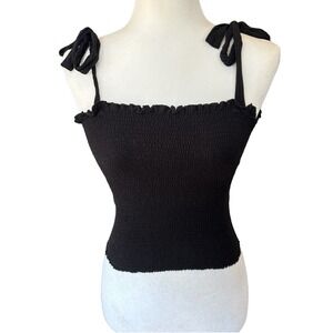 Nation Ltd Cropped Tube Top‎ Small Black Smocked Boho Pima Cotton Beachy Goth